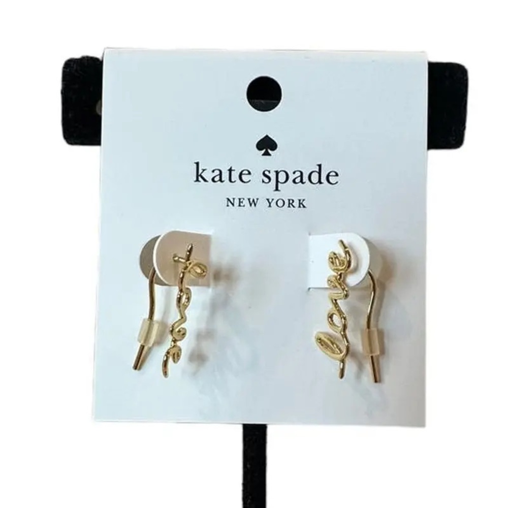 kate spade gold script 'love' dangling earrings
